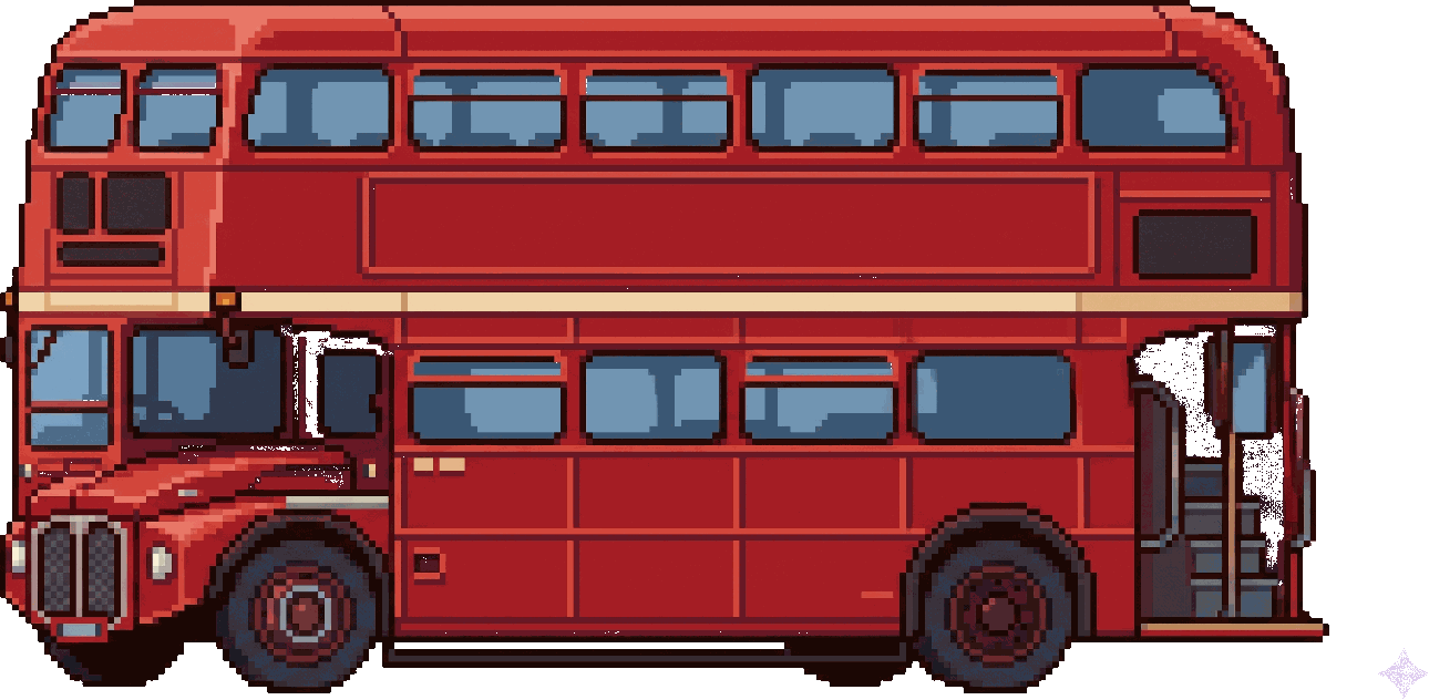 Pixel-art red Routemaster